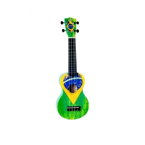 WIKI UK/BZ -гитара укулеле сопрано, рисунок "бразильский флаг", чехол в компл