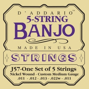 D'ADDARIO J57 - струны для банджо, 5 String and Tenor Banjo/Custom Medium/Nickel, 0,11